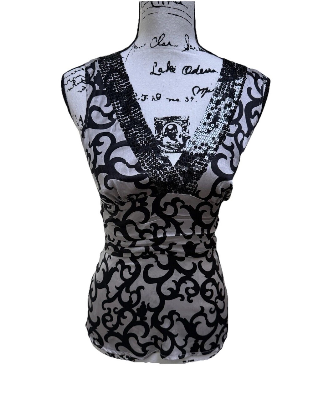 Bebe Silk Black Paisley Print with Sequins. Size XS.  EUC